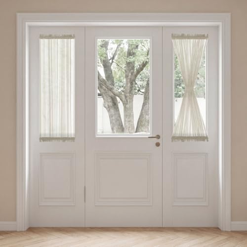 H.VERSAILTEX Linen French Door Curtains Privacy Light Reducing Door Curtain with Tieback Rod Pocket Curtain 1 Panel for Glass Door Feature Open Weave Textured Linen