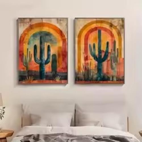 Images d'art mural de cactus en peinture sur toile haut de gamme de 60x90cm avec cadre