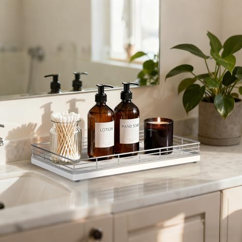 Bathroom-Vanity-Tray-13-x-8-Oak-Decorative-Wooden-Tray-for-Countertop-Large-Bathroom-Vanity-Organizer-Wood-Tray-for-Perfume-Skincare-Accessories-Storage-Vanity-Dresser-Decor-Silver-White