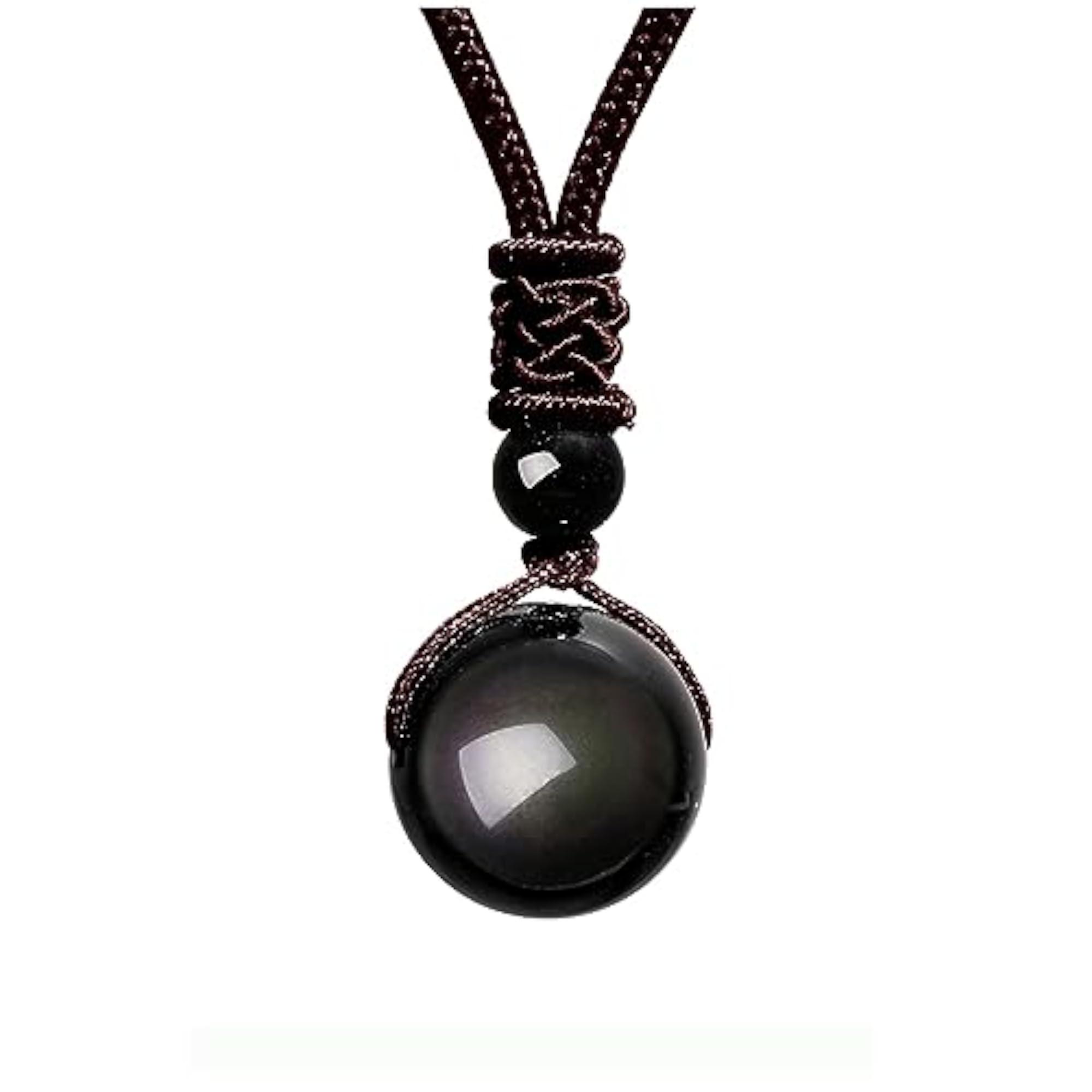 Unisex Natural Black Obsidian Rainbow Eyes Stone Pendant Necklace