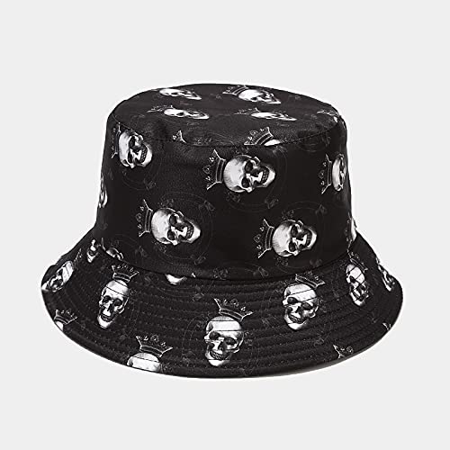 Quanhaigou Unisex Sun Hats, Cotton Beach Bucket Hat For Men Women,Summer Outdoor Boy's Girls Boonie Cap Breathable Packable (Black Skull) #TOP4