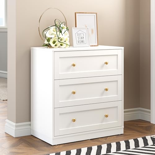 RoyalCraft Small 3 Drawer Dresser, Nightstand for Bedroom, Modern Chest of Drawers, End Table with Storage, Wood Beside Table for Living Room, Home Office, Entryway, White, Set of 1