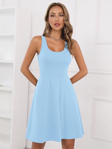 Image of Missufe Women's Sleeveless Racerback Flared Casual Plain Tank Dress