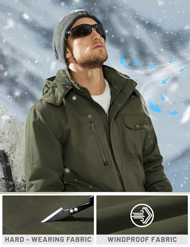 Image of TACVASEN Men's Jacket-Casual Winter Cotton Military Jacket Standard Length Thicken Hooded Cargo Coat