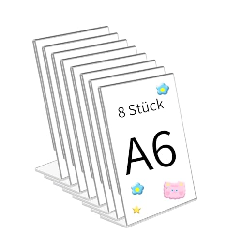 Changyeah 8-pack akrylskylthållare, A6 reklamstativ/L-stativ, display vinklad akrylskylthållare A6 perfekt för kaféer, restauranger, kampanjer, utställningar, kontor, kristallklar akryl