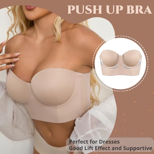Image of Strapless Bras for Women Push up Bra No-Slip Silicone Strip Hide Back Fat Bra (36B-44DD)
