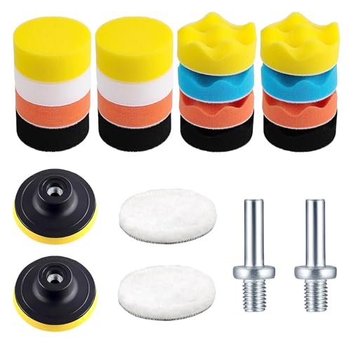 RYAN 7 Pezzi Tamponi per Lucidatura 80MM con 1 Platorello per Trapano e M14 Adattatore Esagonale Manico Tampone Lucidatura Auto Kit Lucidatura per Auto Bellezza Pulizia Lucidatura Ceretta