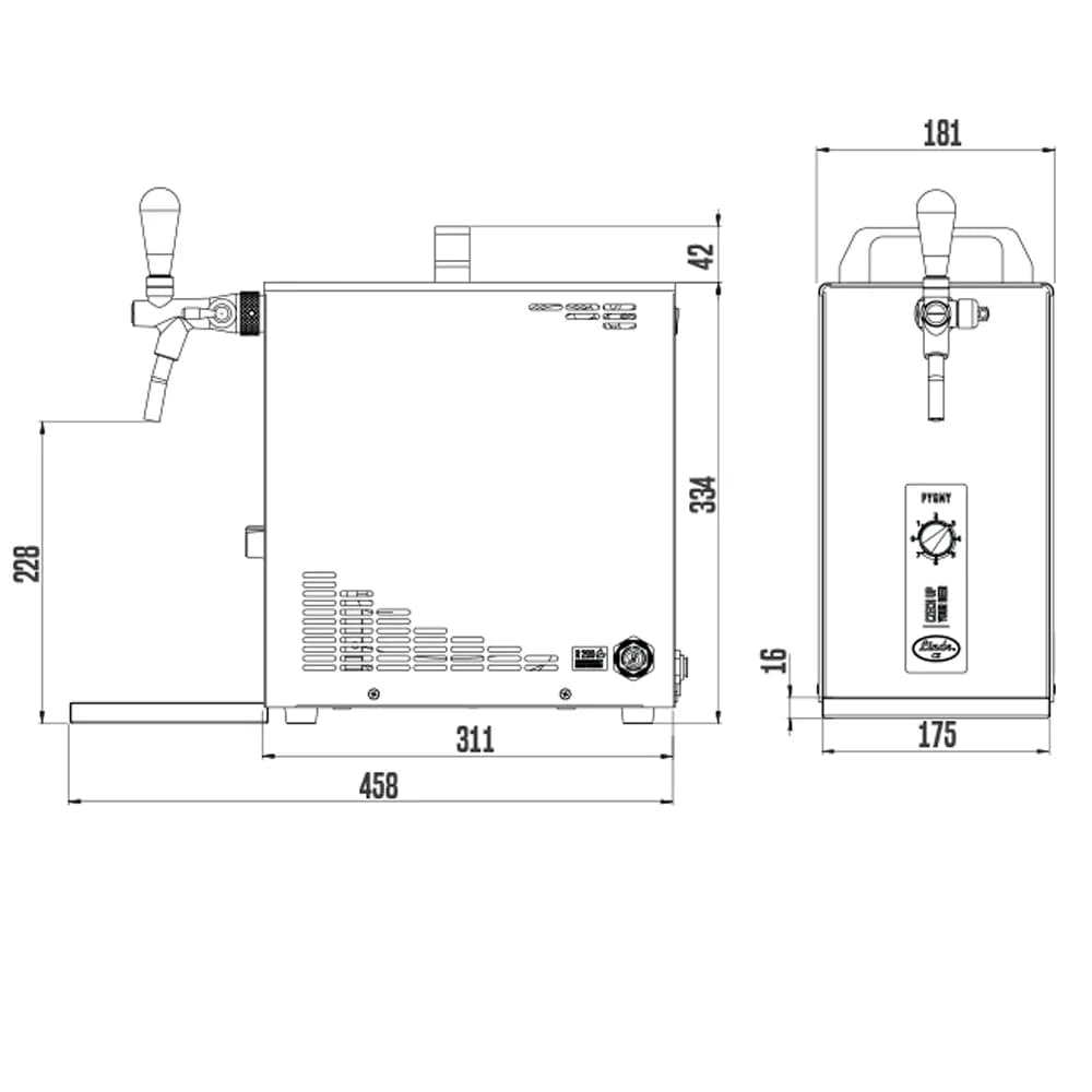 Juego de todo cabezal de tirador de cerveza bajo mostrador con enfriador en seco Pygmy 25 LE, 30 l/h, columna de tirador Green Line, incluye cabezales de grifo