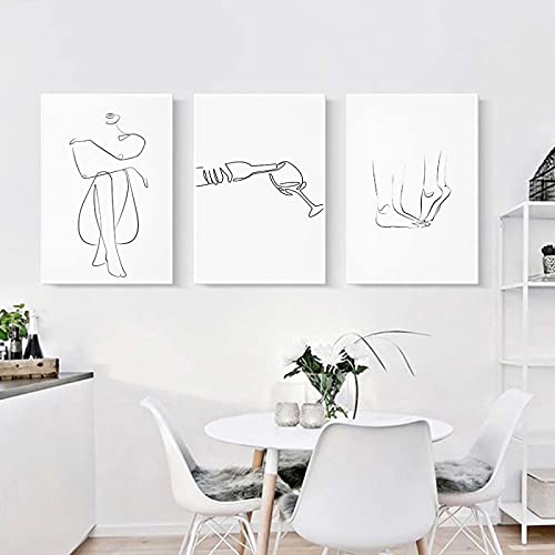 Toile nordique peinture abstraite 3 pièces 60x80 cm dessin au trait dame pour salon