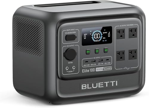 BLUETTI Elite 100 V2 Portable Power Station, 1024Wh LFP Battery Backup w/ 4 1800W AC Ports (Power Lifting 2700W), 70-Min Fast Charging, 10ms UPS Solar Generator for Camping, Power Outages, Emergency