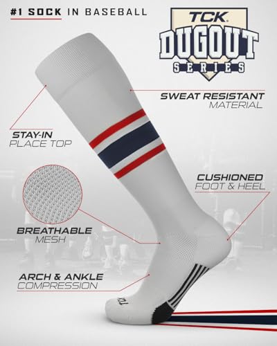 Image of Baseball & Softball Socks | USA Made Dugout Series Striped | Over the Calf | Sizing for Youth Boys, Girls, Men, & Women's