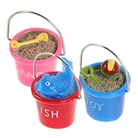 SUPVOX 3pcs Mini Beach Bucket Figurines Coastal Fairy Garden Decoration Dollhouse Accessories for Outdoor Scenes Vintage Holiday Beach Ornament Set