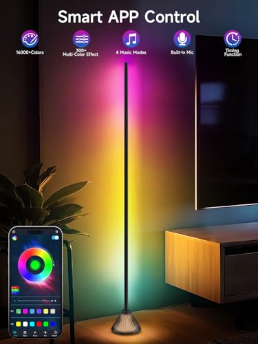 Corner Floor Lamp, Smart RGB LED Corner Lamp with App & Remote Control, Music Sync, Scene Modes, Modern Ambient Lighting Floor Lamp for Living Room, Bedroom, Gaming Room Decor - Image 4