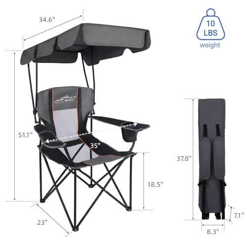 FAIR WIND Portable Canopy Camping Chair 380 LBS Capacity Heavy Duty Oversized Folding Lawn Chair with Sunshade for Beach, Fishing, Sports & Outdoors - image 3
