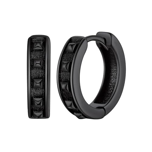 ChicSilver Hoop Earrings Men 925 Sterling Silver Mens Earrings Hypoallergenic Earrings for Men Gift for Dad 04.Spike-Black