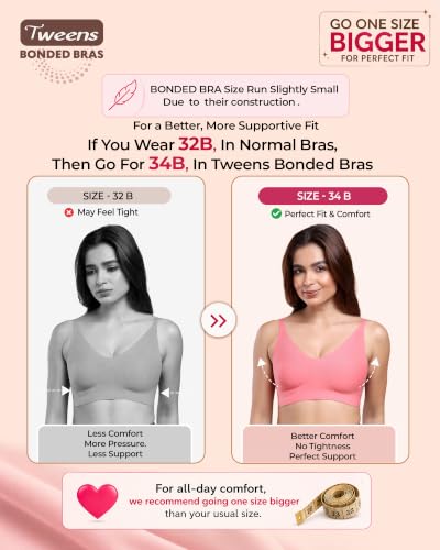 Image of Tweens Cotton Padded Bonded Bra for Women | Full Coverage Wire-Free Bra | Seamless No-Dig Comfort | Breathable Cotton | Elastic-Free Bottom Band & Side Wings | Pack of 1