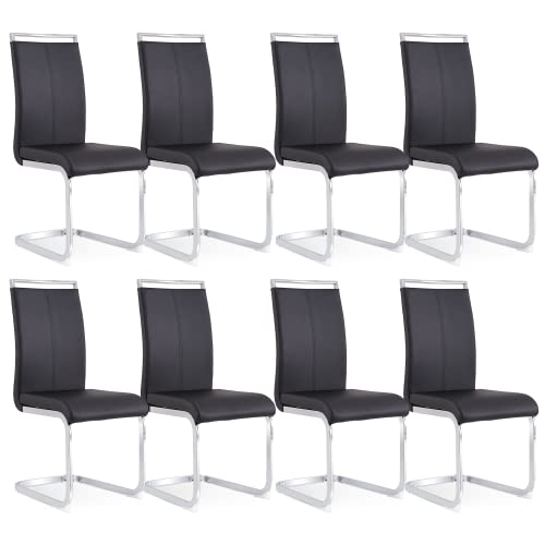 Image of Baysitone Modern Dining Chairs Set of 8, Side & Kitchen Chairs with Faux Leather Padded Seat, High Back, for Dining, Kitchen, Living Room - Black
