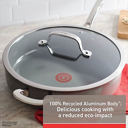 Image of T-Fal Ceramic Excellence Reserve Ceramic Nonstick Jumbo Cooker 5.5 Quart Induction Oven Broiler Safe 500F, Lid Safe 350F Cookware, Pots and Pans Grey