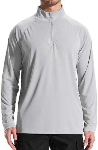 LOOGU Men's Quarter Zip Golf Pullover Long Sleeve 1/4 Zip Mock Neck UPF50+ Shirts Running Athletic Hiking Quick Dry Outdoor