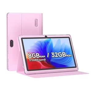 7 inch Android 14 Tablet, 7» HD IPS Touchscreent, Quad-Core, 8GB (5GB expansion) RAM＆32GB ROM 1TB Expand, 2MP + 5MP Dual Camera, WiFi 6 Bluetooth 3000 mAh Battery Tab Tableta with Case.(Pink)