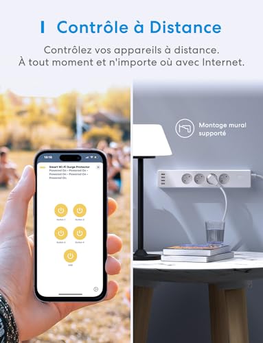 Multiprise connectée WiFi Meross Type E 16A avec 4 prises AC et 4 ports USB