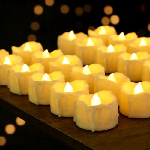 Image of 48 Pack Flameless Timer Tea Lights Battery Operated, Flickering LED Timer Votive Candles, Outdoor Flicker Electric Fake Tealight Candles Bulk for Halloween Pumpkin Light Christmas Decorations