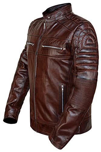 Image of Men Premium Distressed Brown Padded Armored Cowhide Leather Coat | Vintage Cafe Racer Protective Moto Jacket