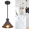 Tarentlight Max 58”Ht Adjustable Tube Mini Pendant,Vintage Hammered Pattern Cast Aluminum Shade,1-E26 Classic Lamp,Oil Rubbed Bronze Farmhouse Hanging Light for Kitchen Island,Entryway,Dining Room.