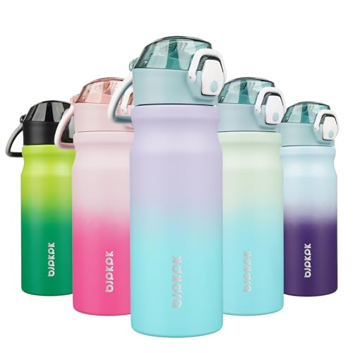 Image of BJPKPK 18 oz Water Bottle with Straw & Handle, Insulated Stainless Flask | Leak Proof Locking Lid, Thermal, Double Wall Vacuum, Keeps Hot /Cold, Dishwasher Safe, Travel & Sports, Lavender Green
