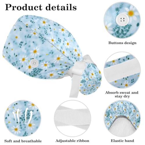 Image of Butterfly Scrub Cap Women with Ponytail & Buttons Adjustable Surgical Nurse Hat with Cotton Sweatband for Long Hair