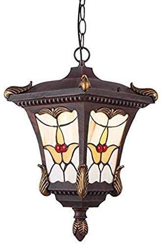 Lustre suspension style Tiffany en métal patiné rouille pour plafond haut