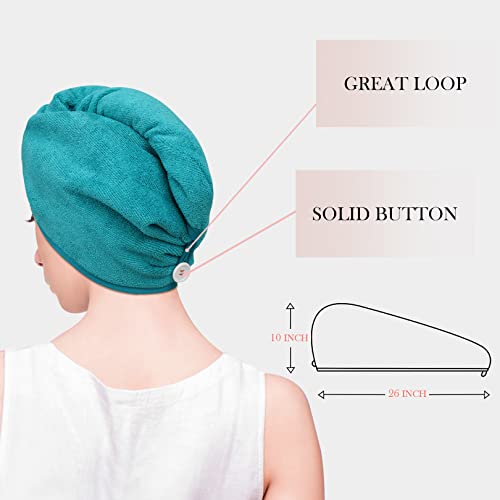 Youlertex Microfiber Hair Towel Wrap - 2Pack Hair Head Drying Turban Curly Fast Absorbent Dry Anti Frizz Twist Plopping Long Shower Turban For Women With Button (Aqua Green) #TOP1