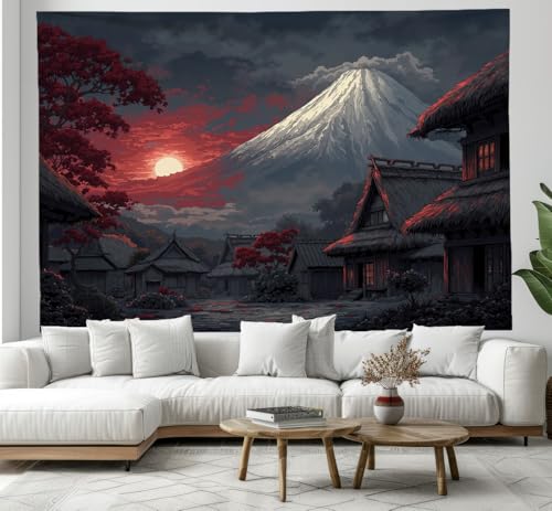 Tapisserie murale esthétique rouge noir motif affiche traditionnelle Japon