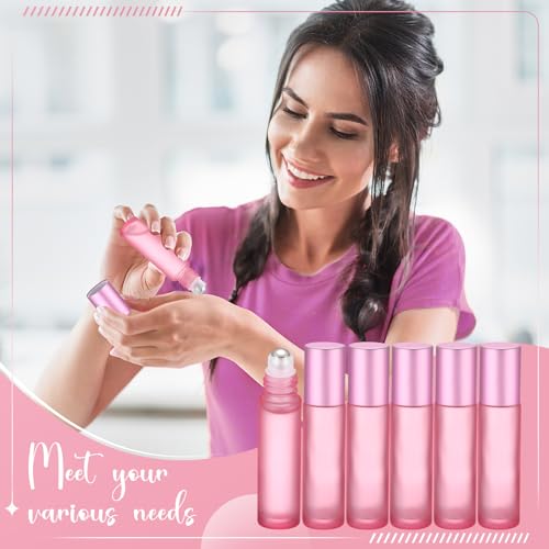 Image of Sumind 150 Pcs Frosted Glass Roller Bottles 10 ml, Frosted Pink, 10 ml