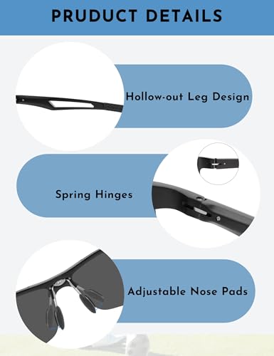 Image of BIRCEN Polarized Anti-Glare Sunglasses for Men: Lightweight Metal Wrap around Sun Glasses UV Protection for Driving Fishing