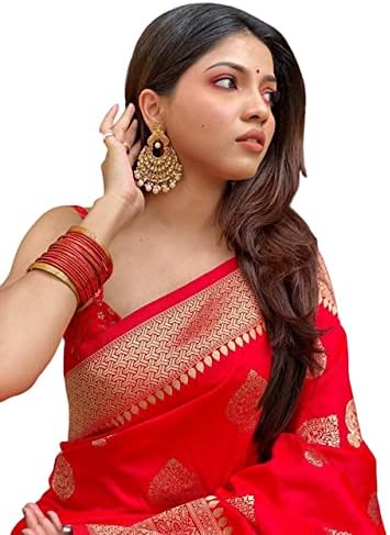 SGF11 Women's Kanjivaram Soft Silk Saree With Blouse Piece (Red)
