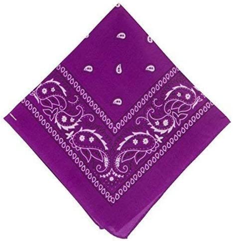 100 Bandanas moradas Paisley Diademas Vaquero Bandana Pañuelos con bolsas de malla para hombres y mujeres, 22 x 22 pulgadas, Morado (