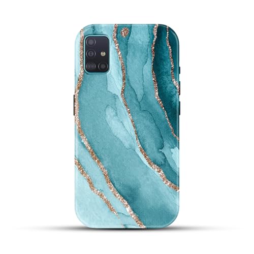 Image of COLORflow Back Cover Compatible with Samsung Galaxy A71 | Beautiful Blue Marble Golden Stripes | Designer Printed Glossy Armoured Bumper Back Cover Compatible with Samsung Galaxy A71