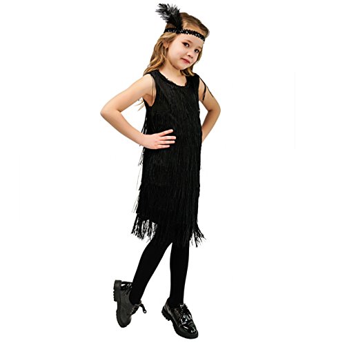 Kids Girl's Fashion Flapper Satin Dress Costume (L, Black) #TOP1
