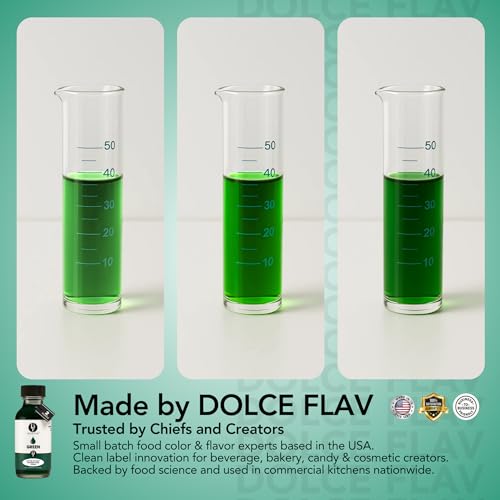 Dolce Flav Natural Green Food Coloring &ndash; 2 oz Vibrant Plant-Based Color from Green Apple | Water-Soluble Liquid Dye for Baking, Drinks & Frostings | Graduated Dropper Included | No Artificial Dyes | Kosher | Made in USA