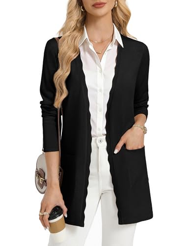 GRACE KARIN Black Cardigan for Women Lightweight Long Sleeve Sweaters Business Casual Knit Jacket Trendy M