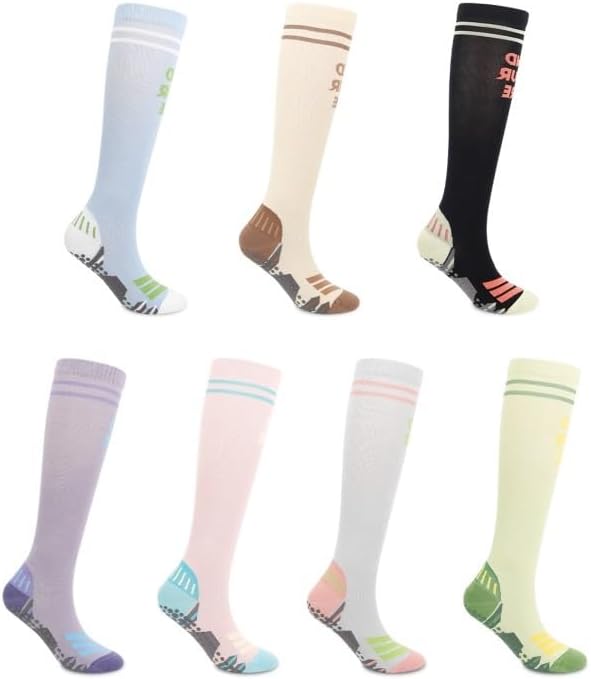 Sports Socks Long Tube Adhesive Anti Slip Slim Leg for Circulation, Athletic Recovery & Travel