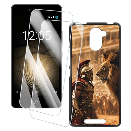 OAGELIM 2er Pack Bildschirm Schutzfolie + Hülle Kompatibel mit BQ Aquaris U Plus (5 Zoll) Künstlerisch Bedruckte Hülle & Gehärtetes Glas Kratzfest (Krieger)
