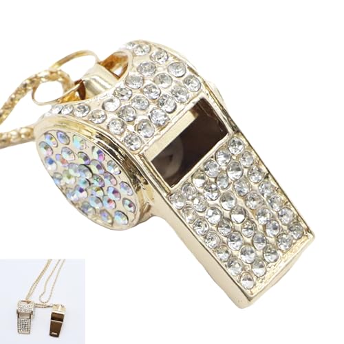 QUJIFETU Whistle,Bling Whistle,Metal Crystal Rhinestone Whistle with Keychain for Coach/Referee/Training/Lifeguard/Teachers (Gold)