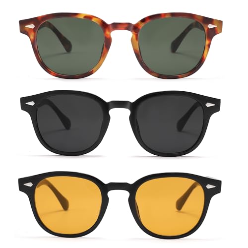 Hycredi Retro Round Sunglasses for Men Women - Vintage Circle Style Shades - 3 Pack Trendy Tinted Sun Glasses4
