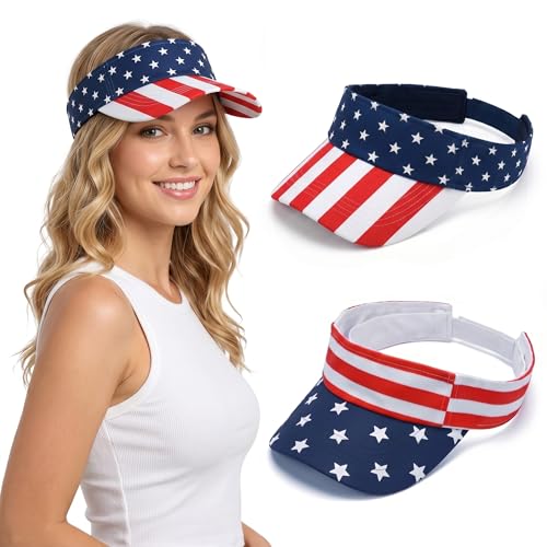 PARTY TELLER 2-Pack American Flag Sun Visor Hat for Women & Men 2026 World Cup USA Visor Hat Patriotic Open Top Cap for Golf Beach and Summer Outfits for Ladies