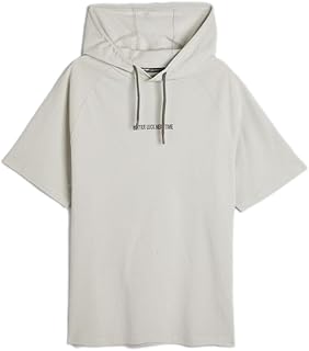 تيشرت كلاسيكي بغطاء للرأس مطبوع عليه شعار للرجال من كوتون عبوة قطعة واحدة