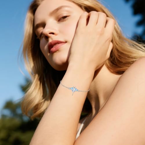 YFN Stingray Bracelet Sterling Silver Blue Opal Manta Ray Charm Bracelet Stingray Jewelry for Women Manta Ray Gifts for Mom2