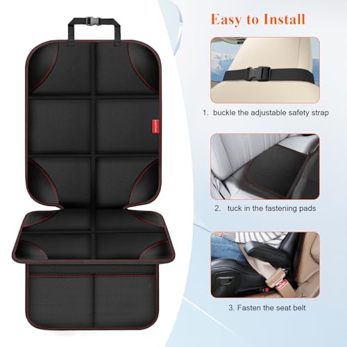 Image of Car Seat Protector for Child Car Seat, Waterproof Durable 600D Fabric Car Seat Cover with Thickest Padding, Seat Protector Under Baby Car Seat with Non-Slip Backing Mesh Pockets, Thicker Black, 2PCS