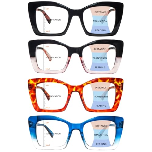 COJWIS Multifocus Progressive Reading Glasses for Women - 4 Pack Bifocal Computer/Book Readers Blue Light Blocking With Spring Hinge(4 Mix,2.0x)